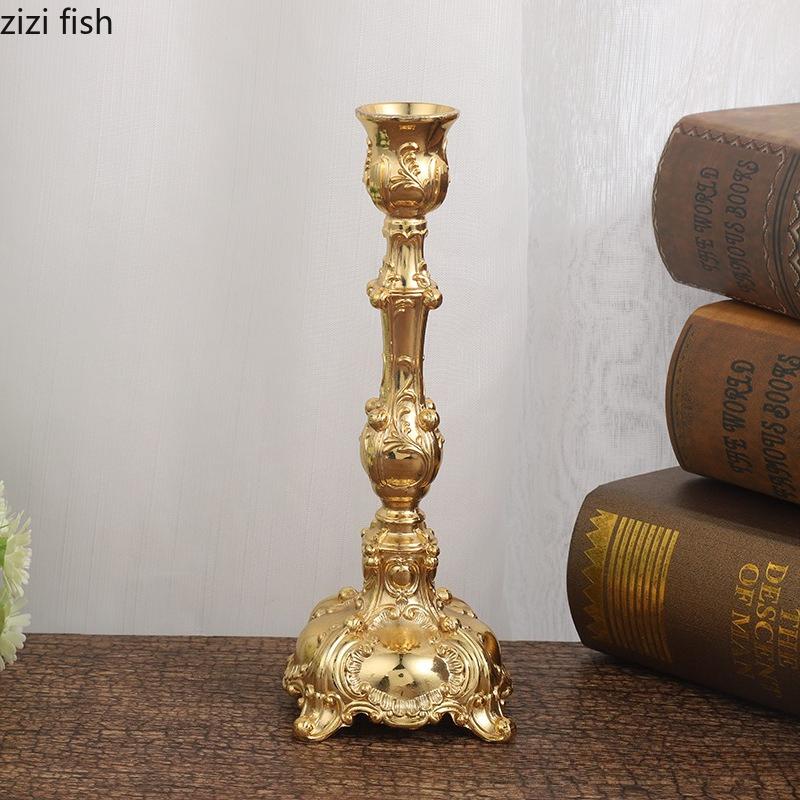 European Metal Candlestick Holder Retro Zinc Alloy Candle Holder Ornament Candle Stand Candlelight Dinner Props Candles Rack