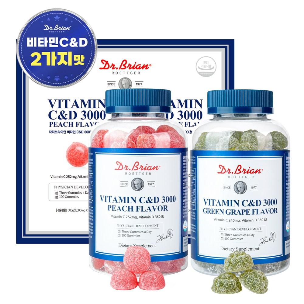 Dr. Brian Peach Flavored Vitamin C&D 3000 100p + Green Grape Flavored Vitamin C&D Gummy Jelly 100p Set (1 Set)