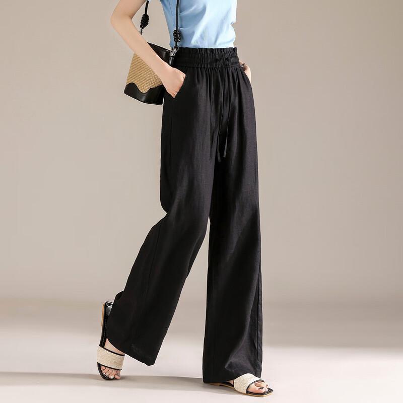 RAIN.CUN Women's Premium Linen Drawstring Wide-Leg Pants