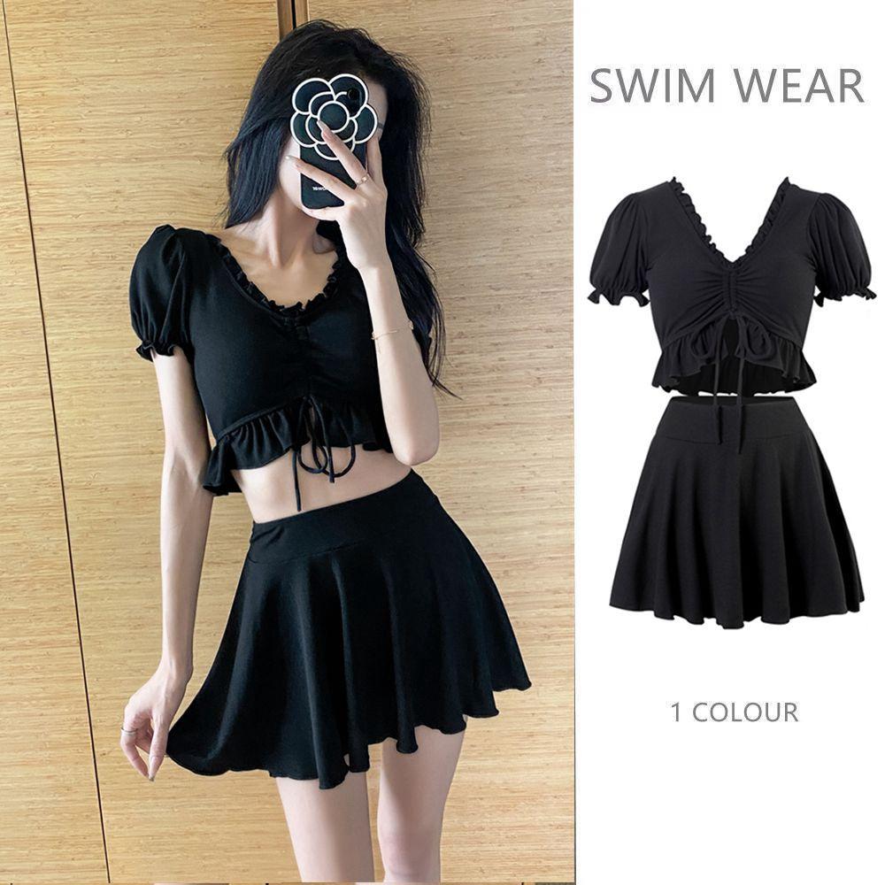 New Korean Style Black Summer Swimwear for Girls Slim Fit  High Waist Slim Beach Swimwear Sexy Dress Suit