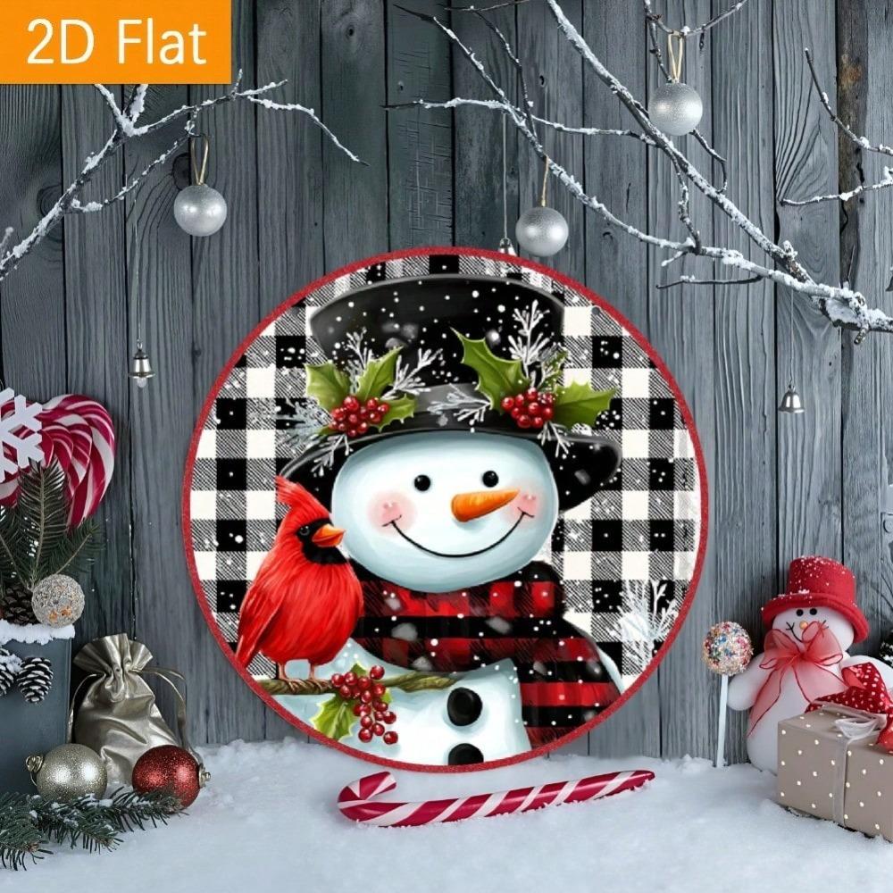 Vintage Snowman Metal Wall Art Round Wreath Winter Home Decor Christmas Gift