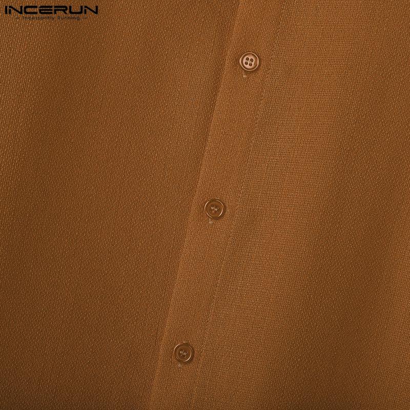 INCERUN Men Turn Down Collar Long Sleeve Loose Casual Texture Shirts Tops