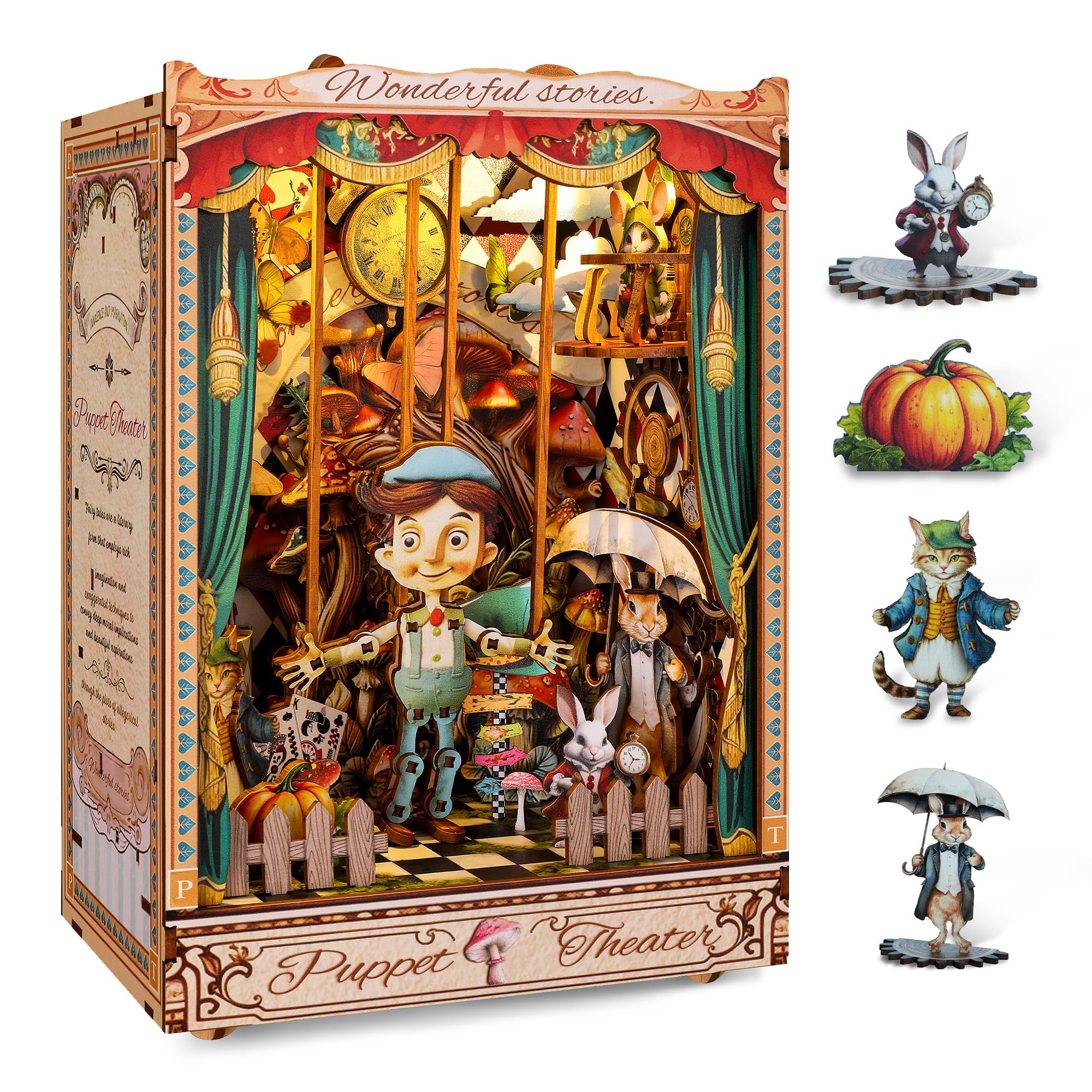 

FUNPOLA 3D Puzzle Book Nook Wooden DIY Miniature Dollhouse with LED Bookshelf and Display and Craft Set for and Middle 168 Pieces Kit, Puzzle,