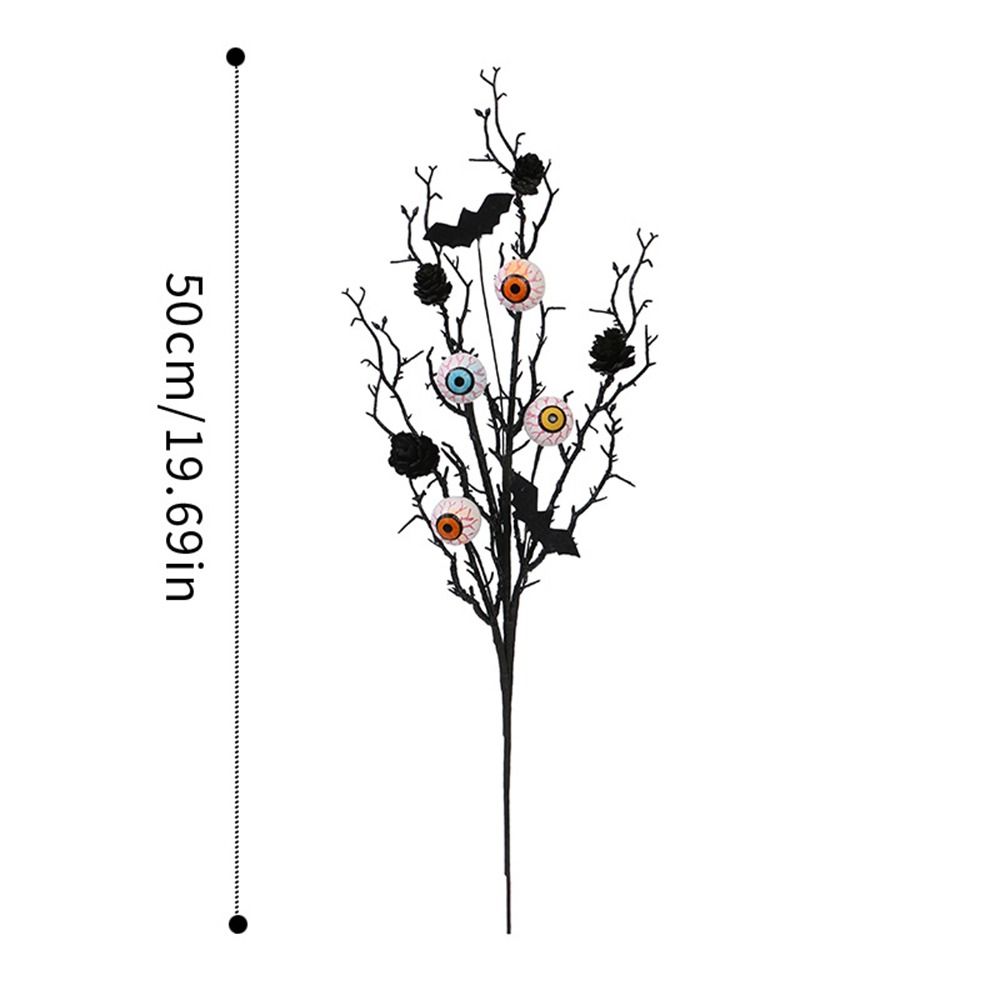 50cm Halloween Maple Bat Bouquet Black Realistic Artificial Eyeball Twig Branch Spooky Plastic Fake Plants Home Office Party