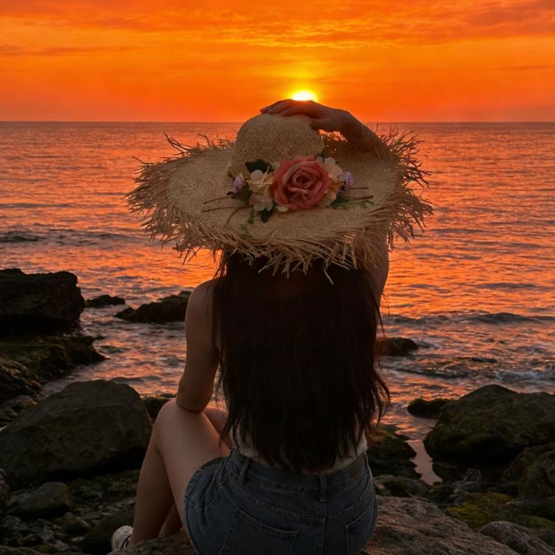 Wide Brims Beach Cap Elegant Straw Fisherman Hat With Floral Accents For Women Outdoor Beach Vacation And Sun Protection