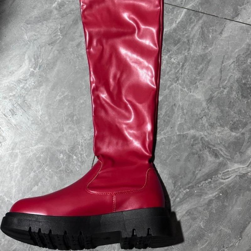 

New large-size women s boots, autumn and winter thick-soled over-the-knee boots, thin tall elastic thin boots for women 43 красный