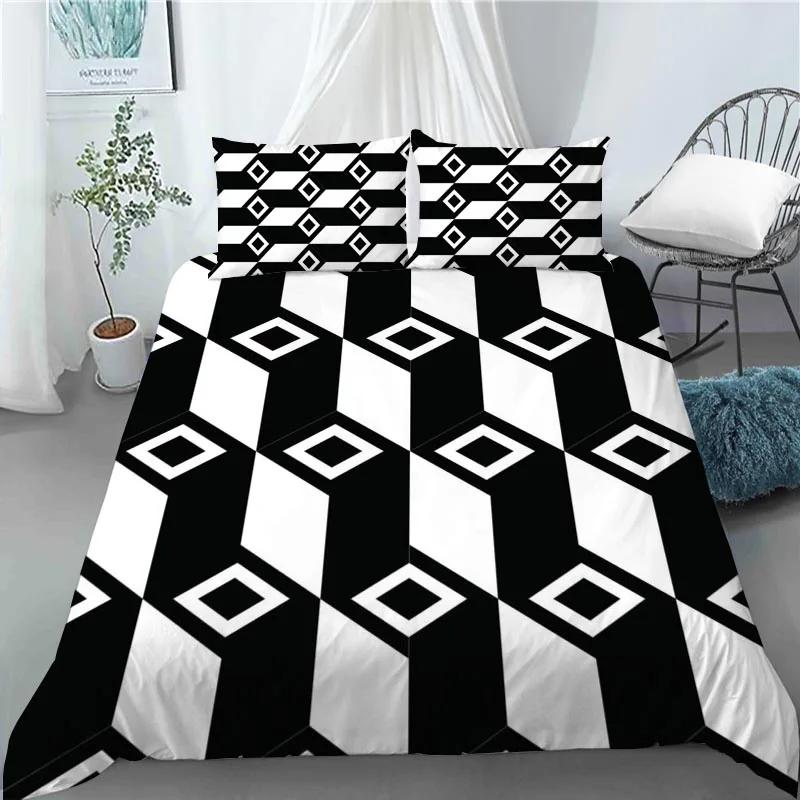 3D Nordic Style Black and White Grid Cute Animal Duvet Cover King Size Polyester Quilt Cover Pillowcases for Home Bedroom Decor