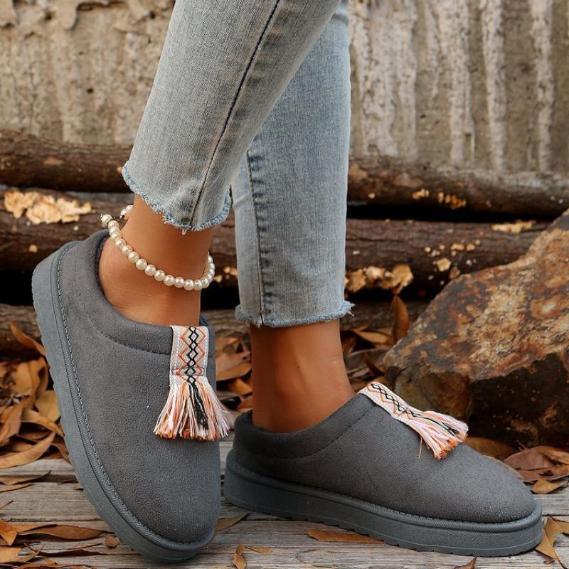 

Женские осенние полутапочки большого размера на толстой подошве с бахромой и пушистые хлопковые туфли-маффины 44 чёрный