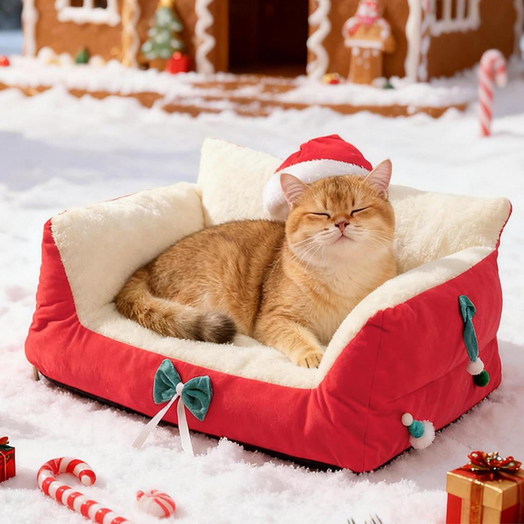 2025 Christmas Pet Warm Nest Washable Winter Warming Cat And Dog Bed Non-Slip Cozy Pet Nest For Home Animal Balcony Apartment