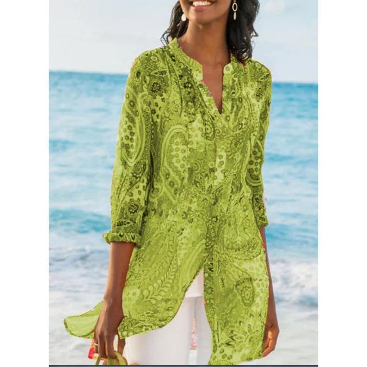 Summer New Bohemian Long Shirt, European American Style Women Casual Blouse for Vacation S жёлтый
