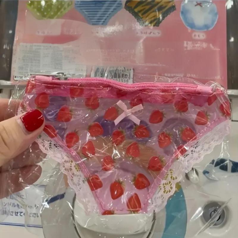 Cute Lace Coin Purse Pvc Panties-Shaped Mini Storage Bag With Zipper Strawberry Makeup Bag Great Party Gift Birthday Present