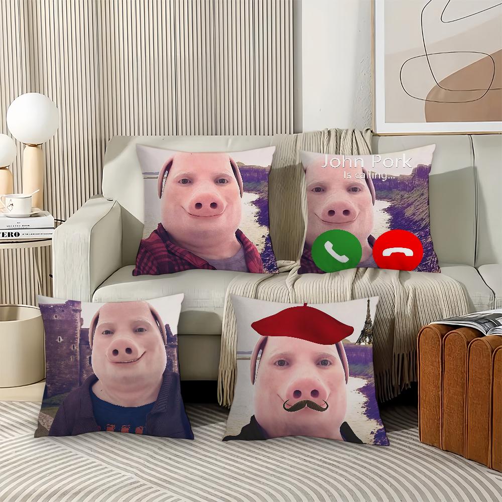 Meme John Pork vtipný Povlak na polštář Kancelářské polštářky Vhodné na pohovku do auta do ložnice Dekorativní povlak na polštář