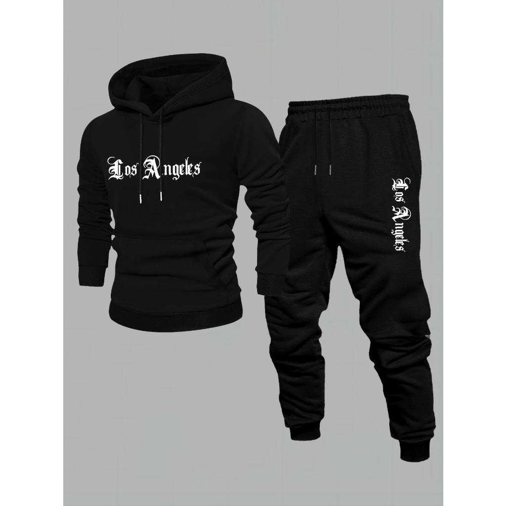 Men'S Sweatshirt And Long Pants 2pcs Set, American Street Style, Fall Winter Vacation Wear, Regular Fit