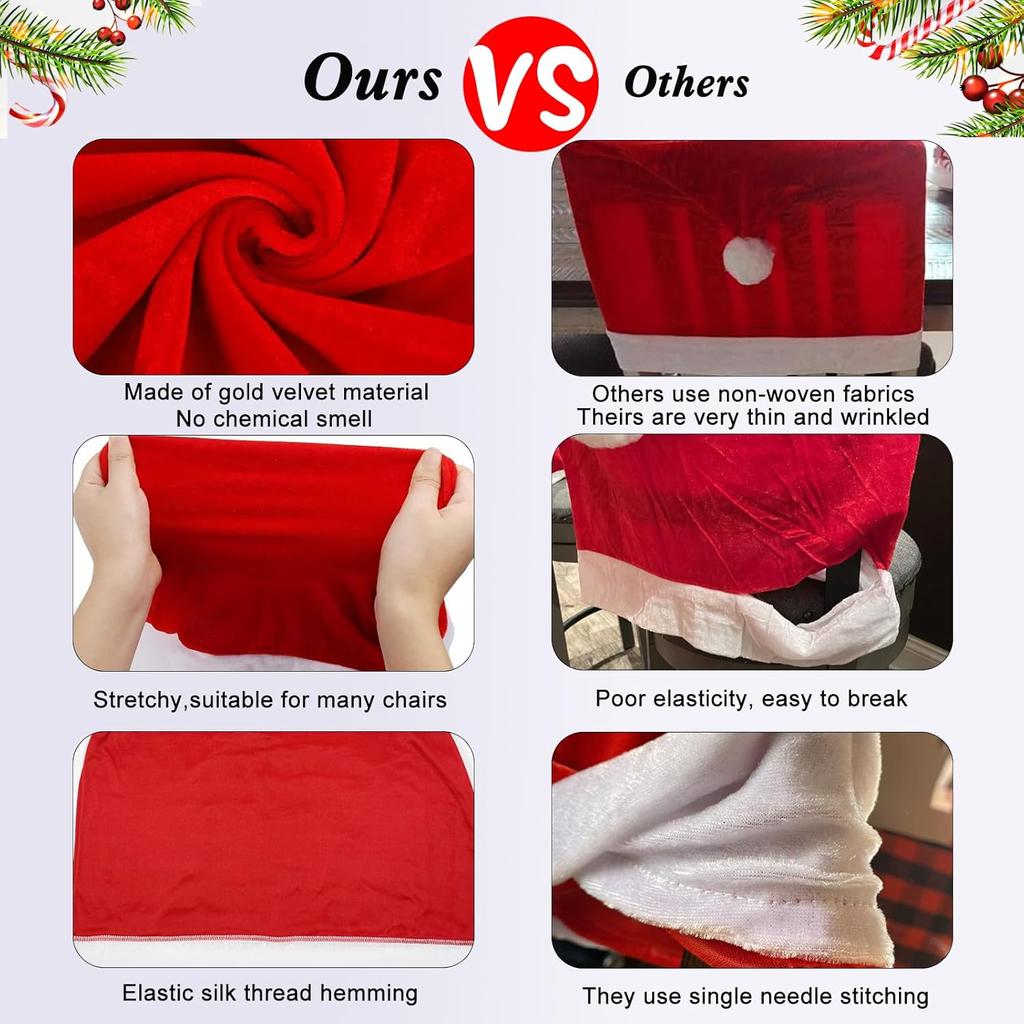 Christmas Chair Covers Santa Claus Hat Chair Back Covers for Xmas Holiday Festival Indoor Kitchen Bar Counter Stools Decorations