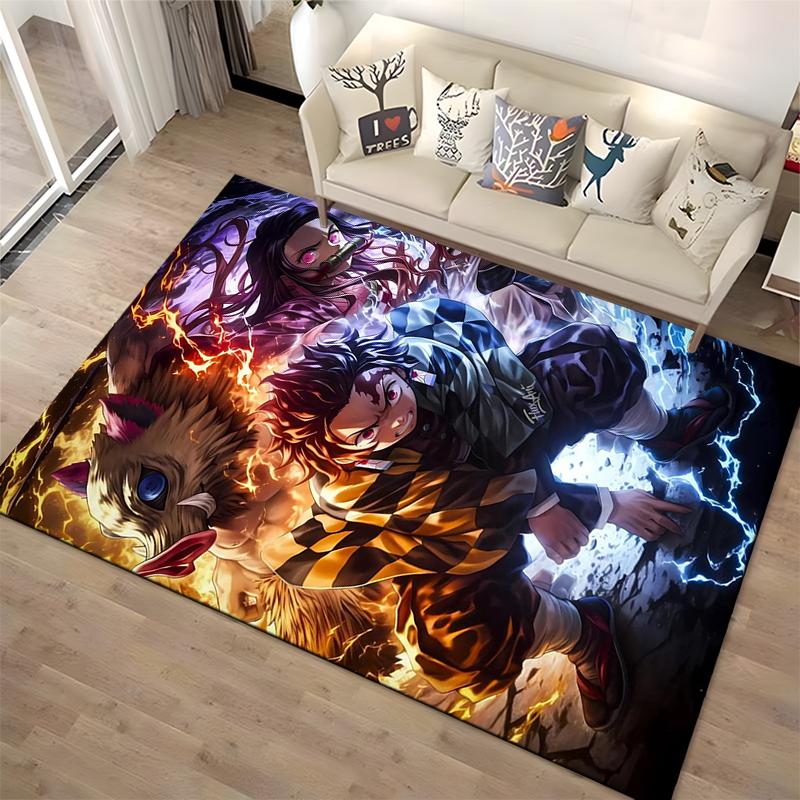 Anime-Inspired Carpet with Action Characters and Intense Colors Suitable for use as an anti-slip for living room bedroom sofas