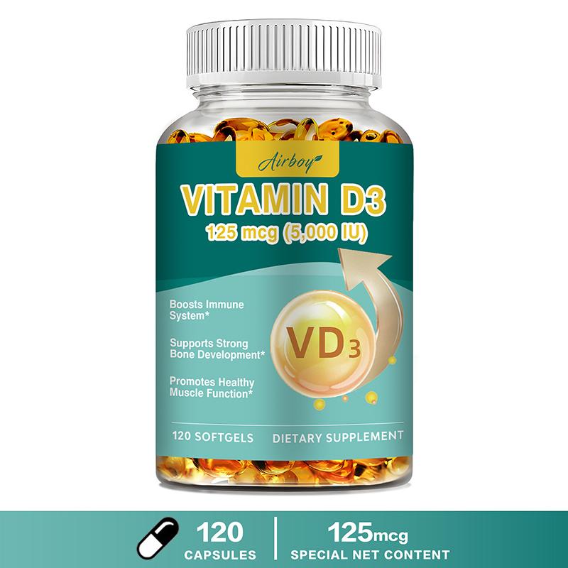 Airboy Vitamin D3 5000 IU Softgels - Bone Health, Muscle Support, Daily Wellness