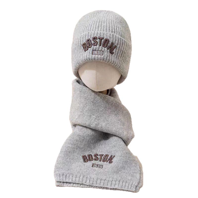 Children’s Korean-Style Knit Hat & Scarf Set with Warm Embroidery