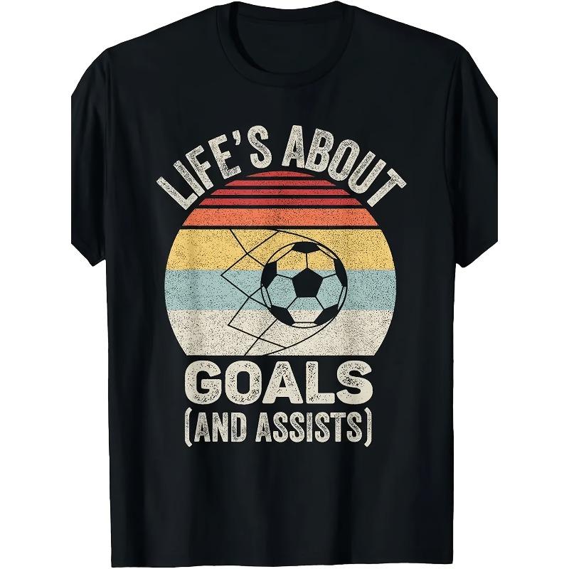 European Size Retro Soccer Life _Men's T-shirt with Printed Pattern
