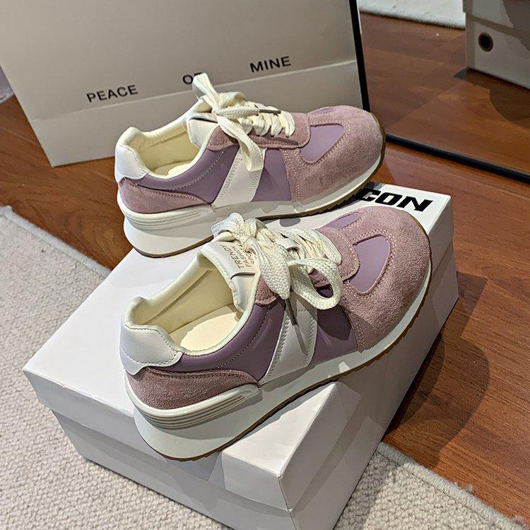 

Круглая головка легкие повседневные спортивные туфли женские весна 2025 новые толстые подошвы маленькие папины туфли увеличивающие рост внутри немецкие тренировочные туфли 35 фиолетовый