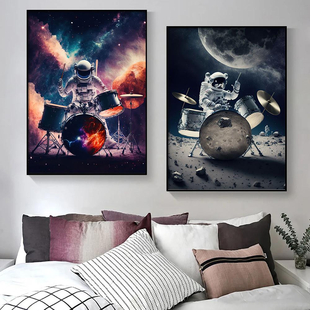 Abstrakte Trommel Poster Al Digitale Malerei Moderne Wand Kunst Leinwand Drucken Astronaut Musik Bild Für Wohnzimmer Home Decor Cuadros