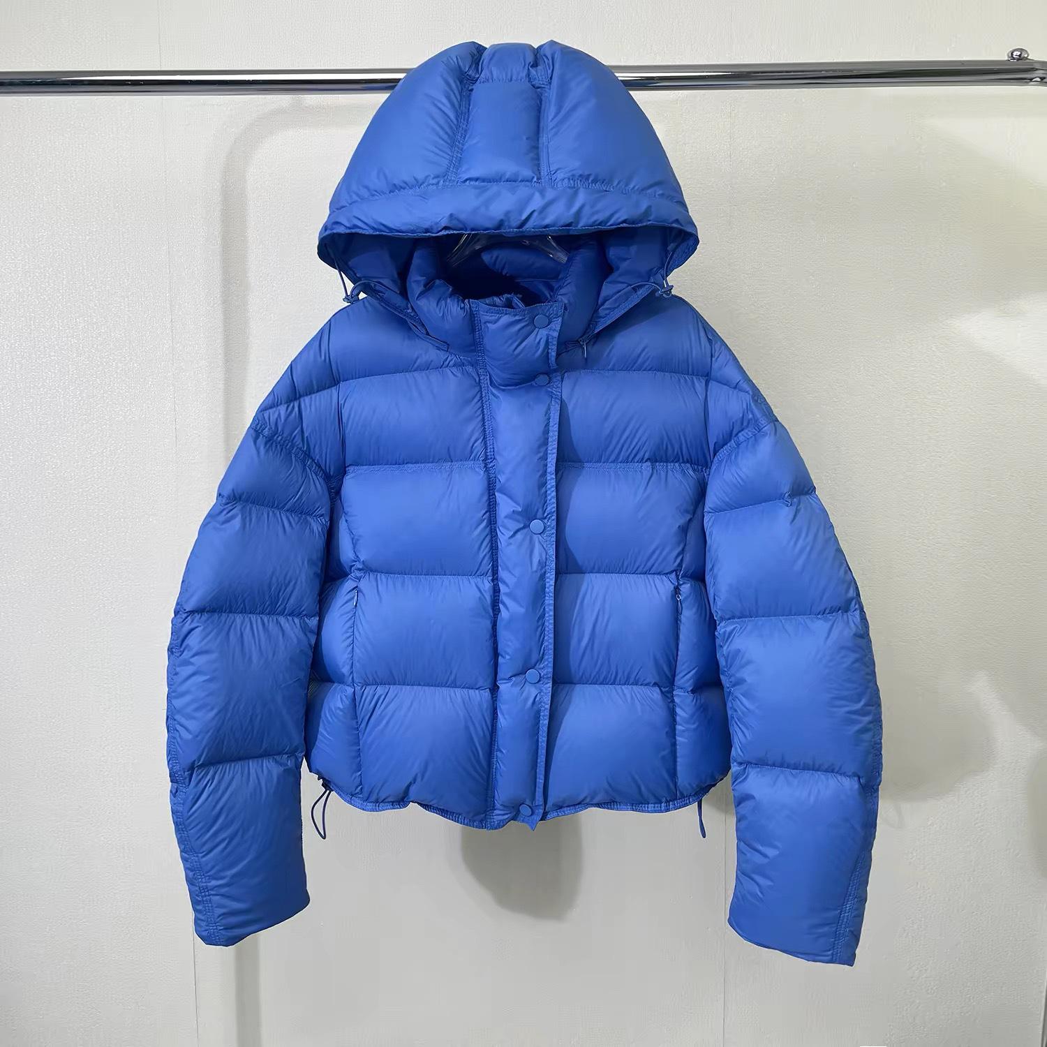 Women`s Blue Puff Sleeve Hooded Down