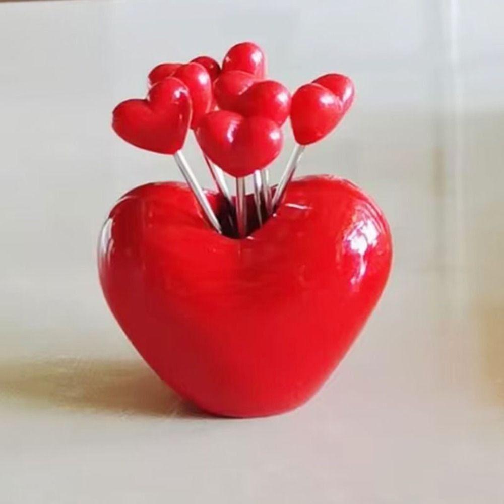 Loving Heart Love Fruit Fork Set Red Pink Plastic Fork Cute Dessert Cake Fork  Household