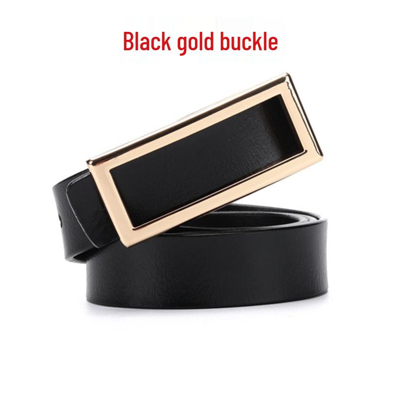 Women's Genuine Leather Belt with Smooth Buckle, Pure Cowhide, Korean Fashion, Versatile Casual Style.