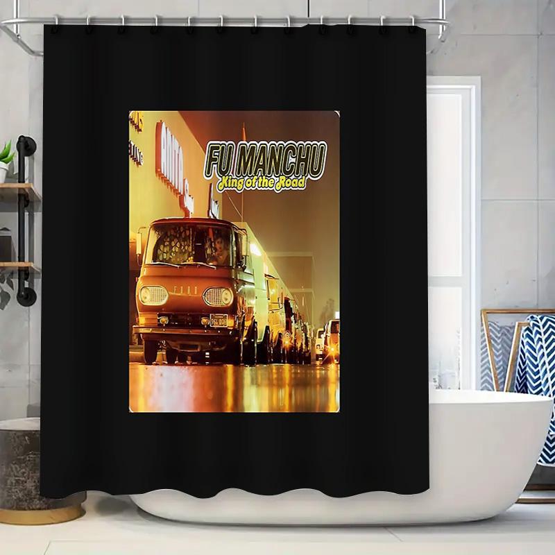 Vintage Car Wall Art Shower Curtain Abstract Cityscape Van Decor Waterproof Liner Bathroom Set Artistic Backdrop 90x180cm