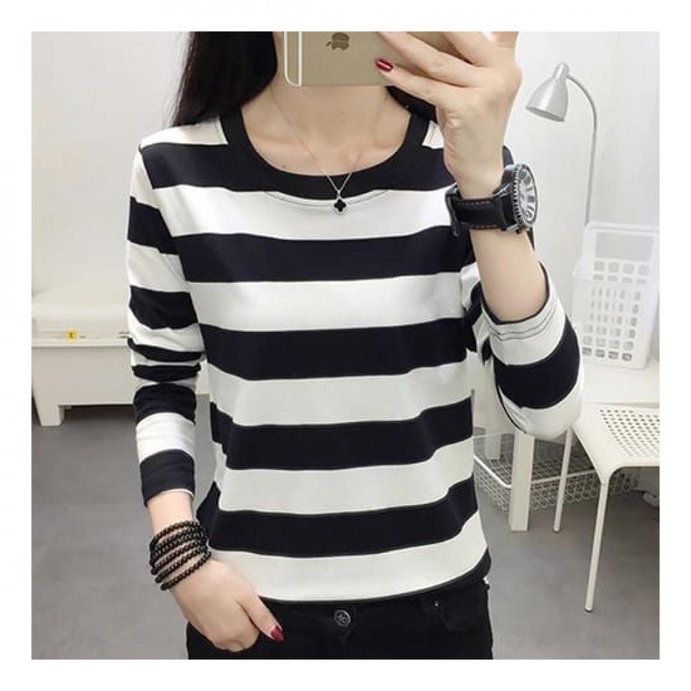 Navava Long Sleeve Simple STripe Round Neck T shirT nT1474