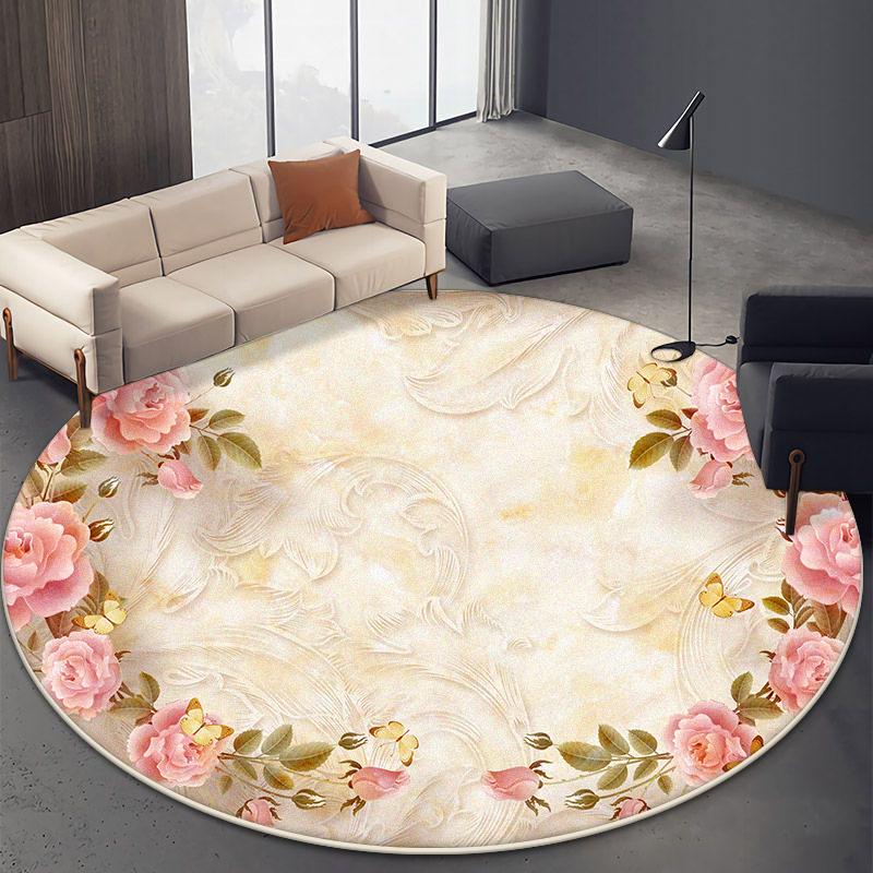 Modern Non-slip Big Carpet Living Room Floral Design Cute Girl Room Decoration Round Rug Soft Lint-free Chair Mat Easy Cleaning