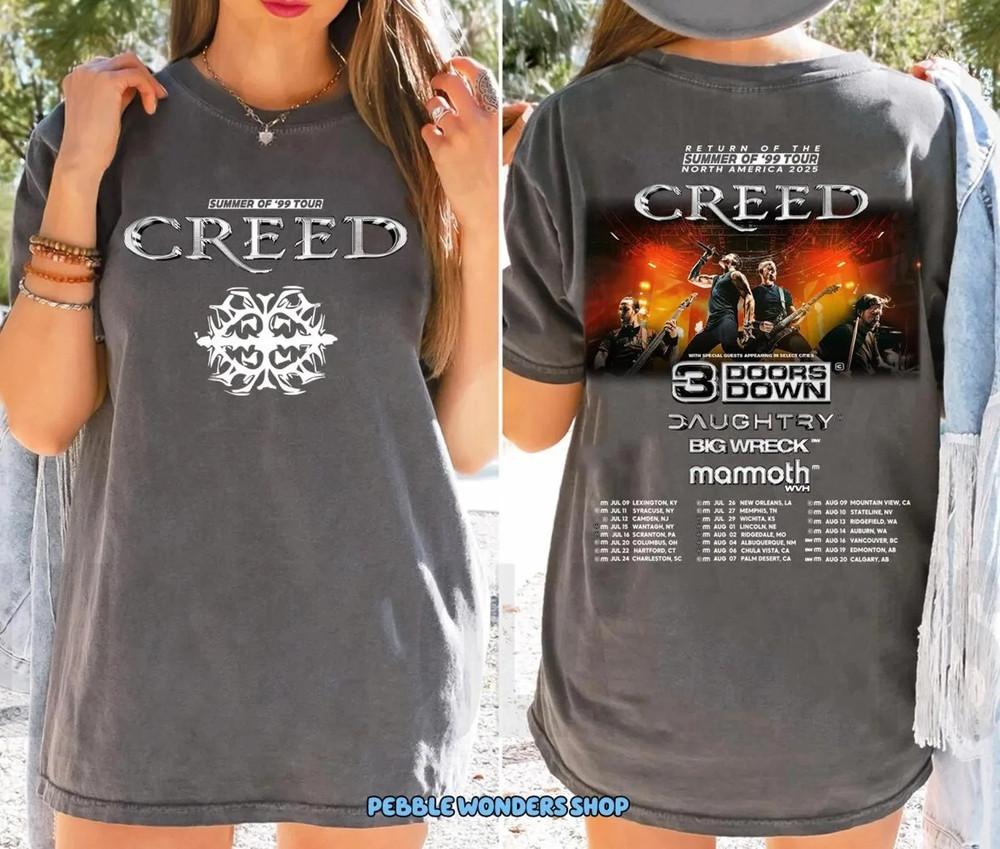 Summer of ’99 Tour Shirt, Creed Band 2025 Tour, Rock Band Creed Graphic T-Shirt1