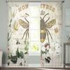 Modern Bee Azalea Retro Flower Tulle Curtains Living Room Bedroom Decoration Chiffon Voile Kitchen Window Curtain With Sheer Polyester Perfect For