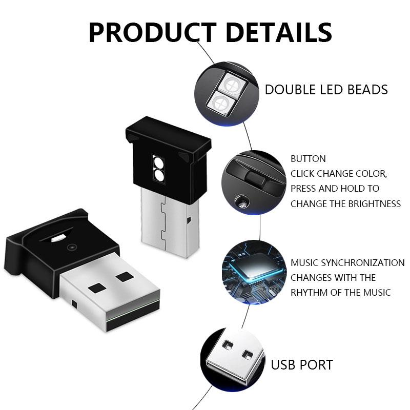 Mini USB Atmosphere Lights LED RGB Car Ambient Light Lighting Night Lights Portable Colorful Auto Interior Neon Decorative Lamp