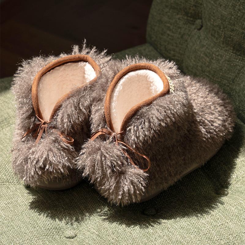 Women's Home Bootie Furry Slippers Warm Cozy Snow Boots with Fuzzy Plush Lined for Women Winter Non Slip House Shoes for Indoor Outdoor Short Boots
