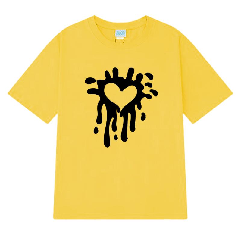 2025 New in Heart Print Japanese Simple short sleeve T-shirts Men Women Fashion Y2k Cotton T shirt Unisex Trend Oversized Tops