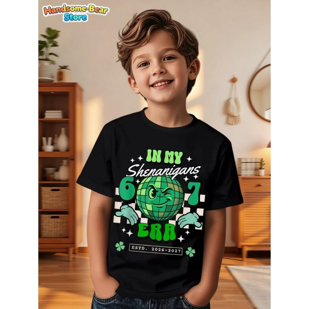 Six Seven Bruh 67 Meme Kids Clothes Happy St. Patrick's Day Girl Boy T-Shirt Children's Clover Irish Day Crew Neck Short Sleeves
