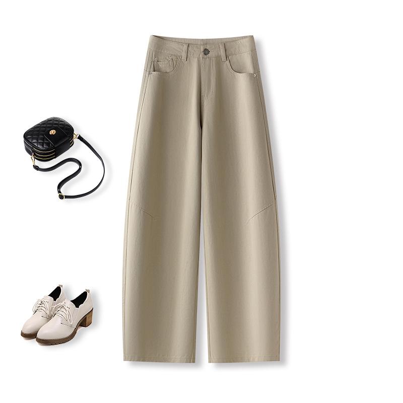

2026 Spring/Autumn Women s Popular High-Waist Loose Cotton Scythe Pants - Casual Wide-Leg, Straight-Leg Design S хаки