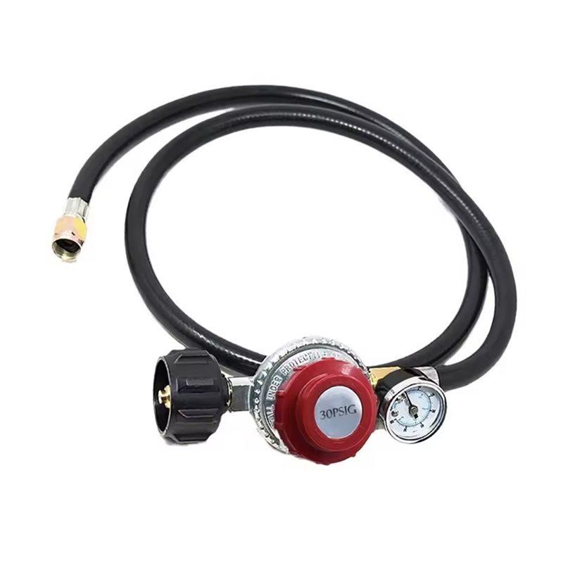 J1UL1N Adjustable 0-30 PSI Propane Regulator With 4FT Hose And Gauge For Grills And Cooking Burners