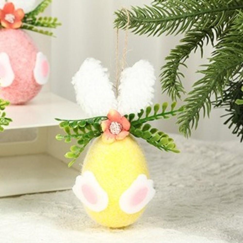 Flower Dot Foam Easter Eggs Colorful Rabbit Design Felt Egg Pendant Decorative with Rope Hanging Flower Egg Venue Layout