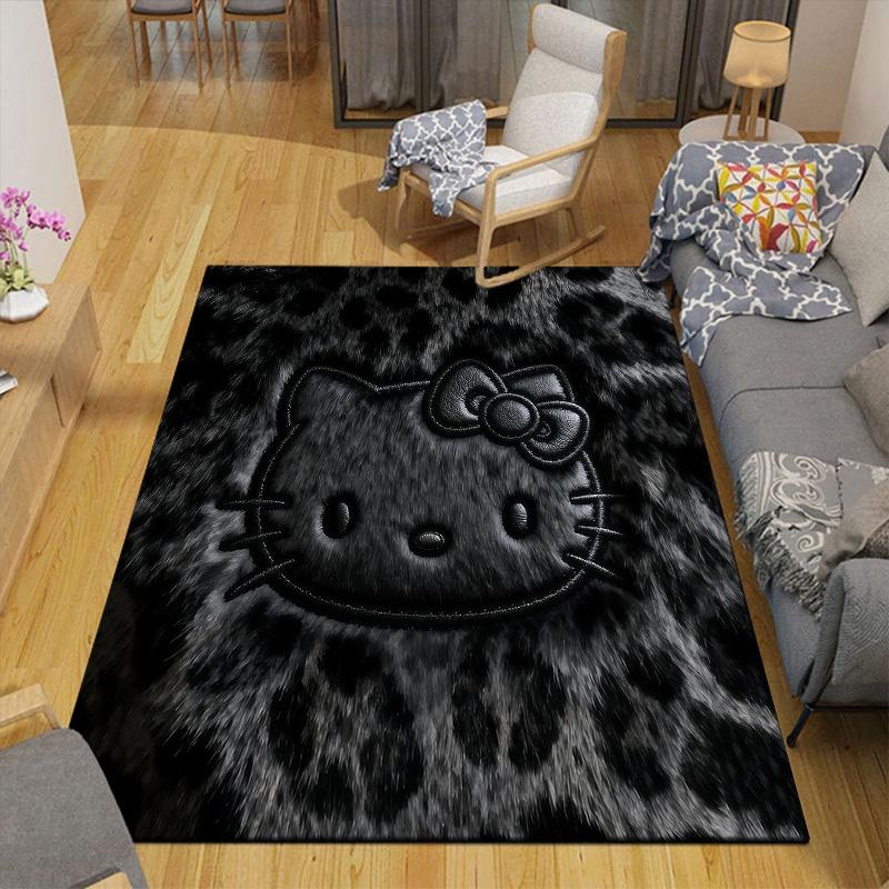 Hello Kitty2 Flannel Pattern Square Carpet,Area Rug,Carpet Rug for Living Room Bedroom Sofa Playroom Decor,Non-slip Floor Mat