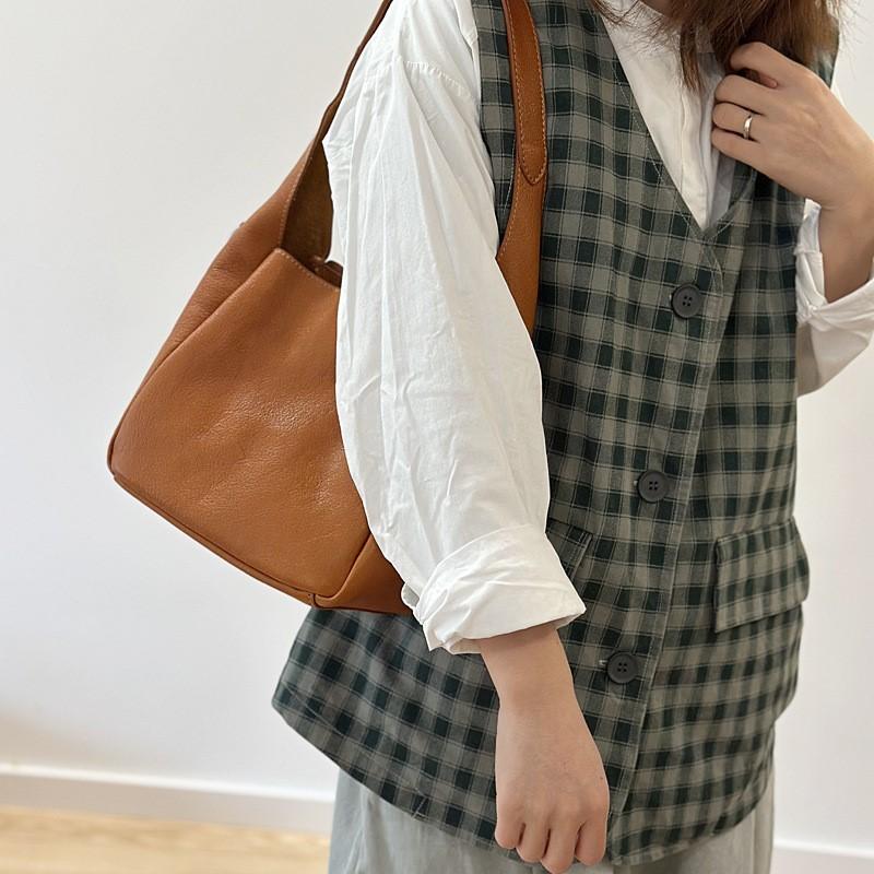 Johnature Genuine Leather Retro Women's Bag Commuting Soft Cowhide Solid Color Handbag Versatile Shoulder Bag