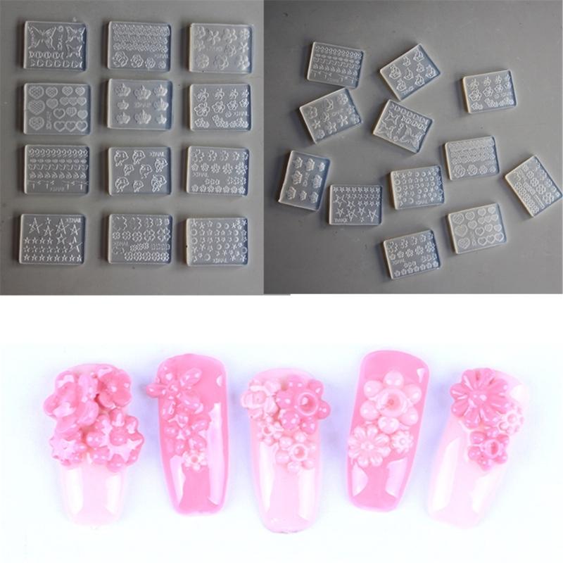 12 Pack Silicone Nail Art Molds Set Nail Art Silicone Molds Set Resin Leaves Moulds Plant Shape Small Crafting Molds