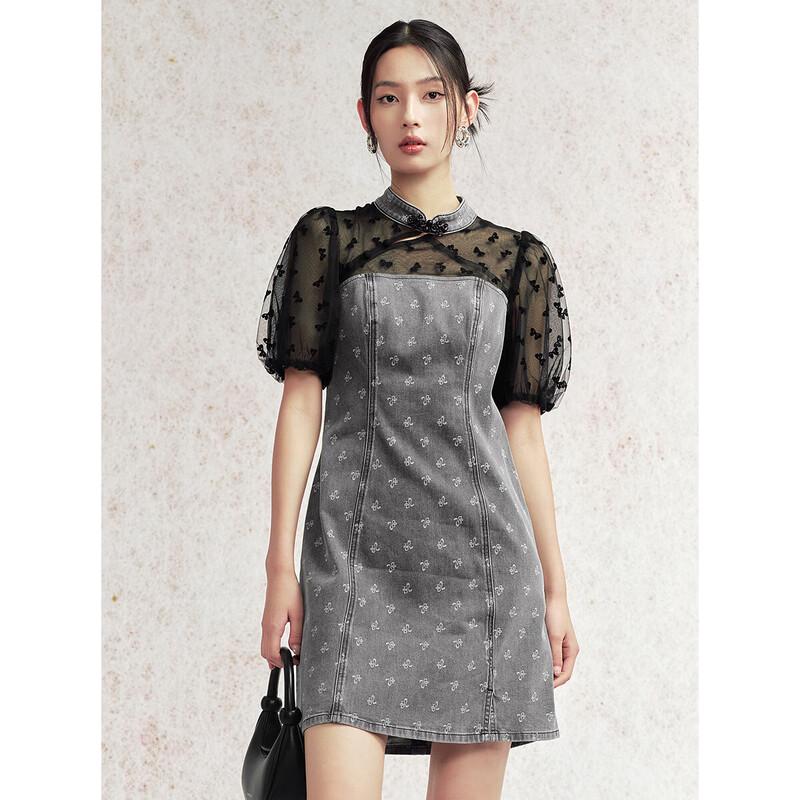 

PEACEBIRD Women s New Chinese Style Denim Mini Dress M