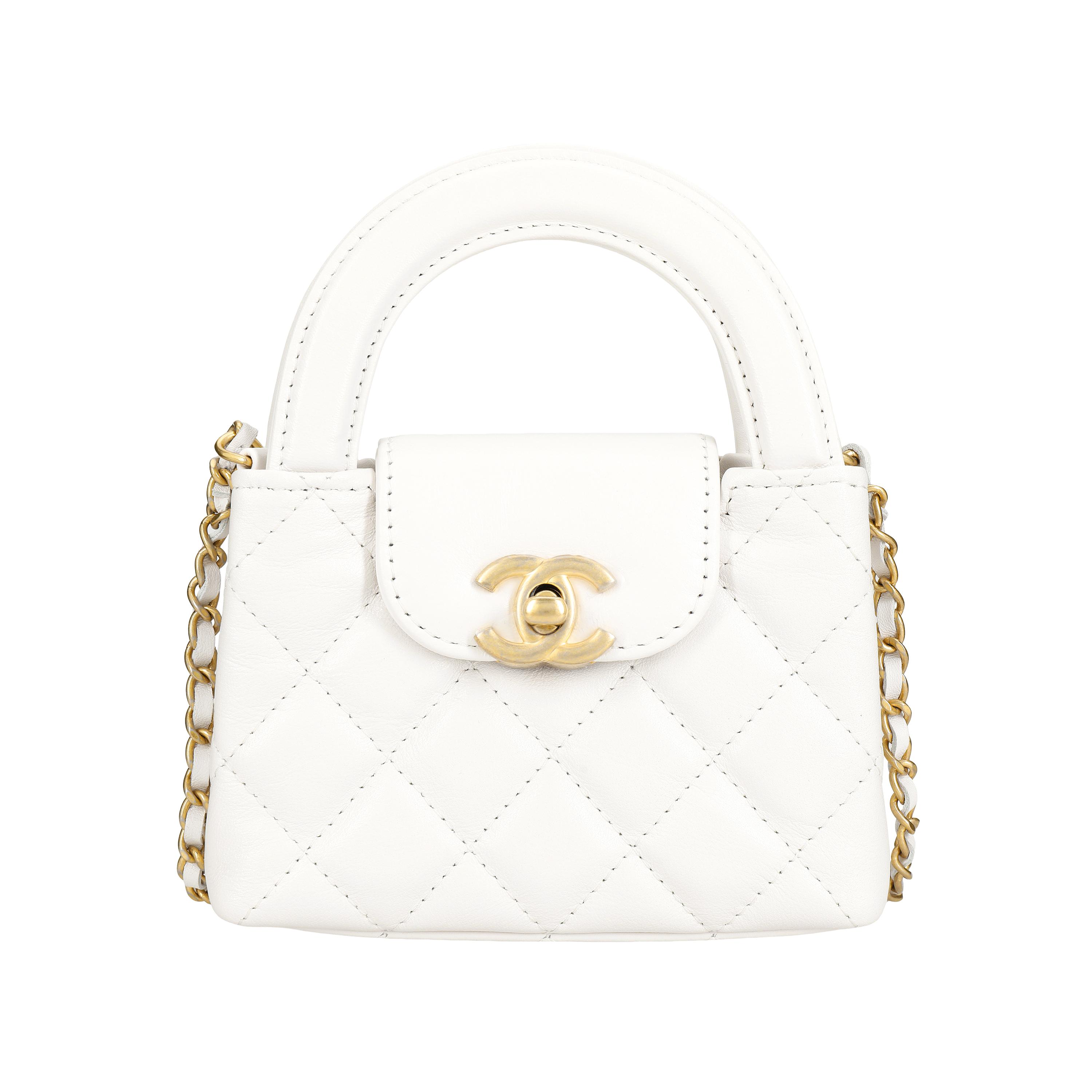 

Chanel 23k Kelly Золота Ланцюжок з Ручкою Шкіряний Ланцюжок Ромбоподібний Візерунок Матеріал Коров яча Шкіра Золота Фурнітура Сумка Через Плече Міні Жіноча Біла Basic+Dust Bag білий