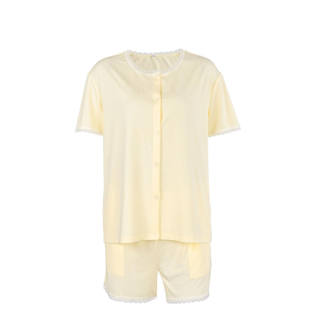 Autumn new product European and American threaded pit strip knitted short-sleeved shorts set comfortable and skin-friendly pajamas loungewear women's