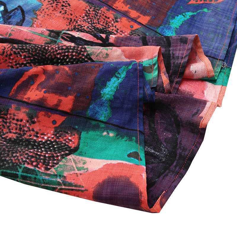 Frauen Frühling Sommer Nationalen Stil Böhmischen Langes Kleid Gerade Oansatz Kurzarm Lose Taille Druck Tasche S-5XL