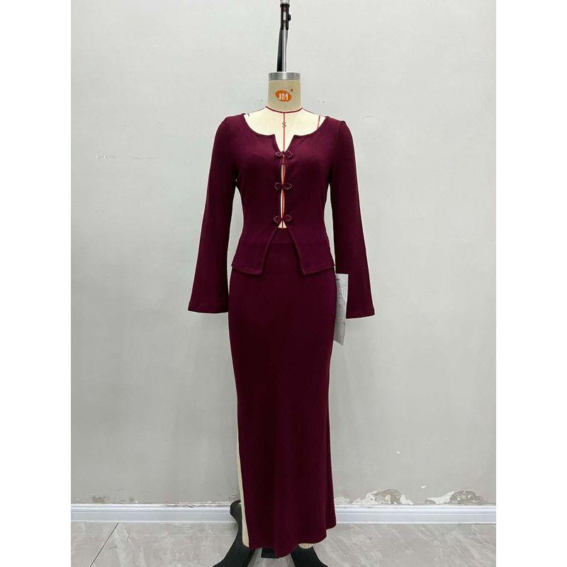 

Европейская и американская новая мода, повседневные облегающие комплекты: кардиган и юбка, кардиган и юбка Burgundy M