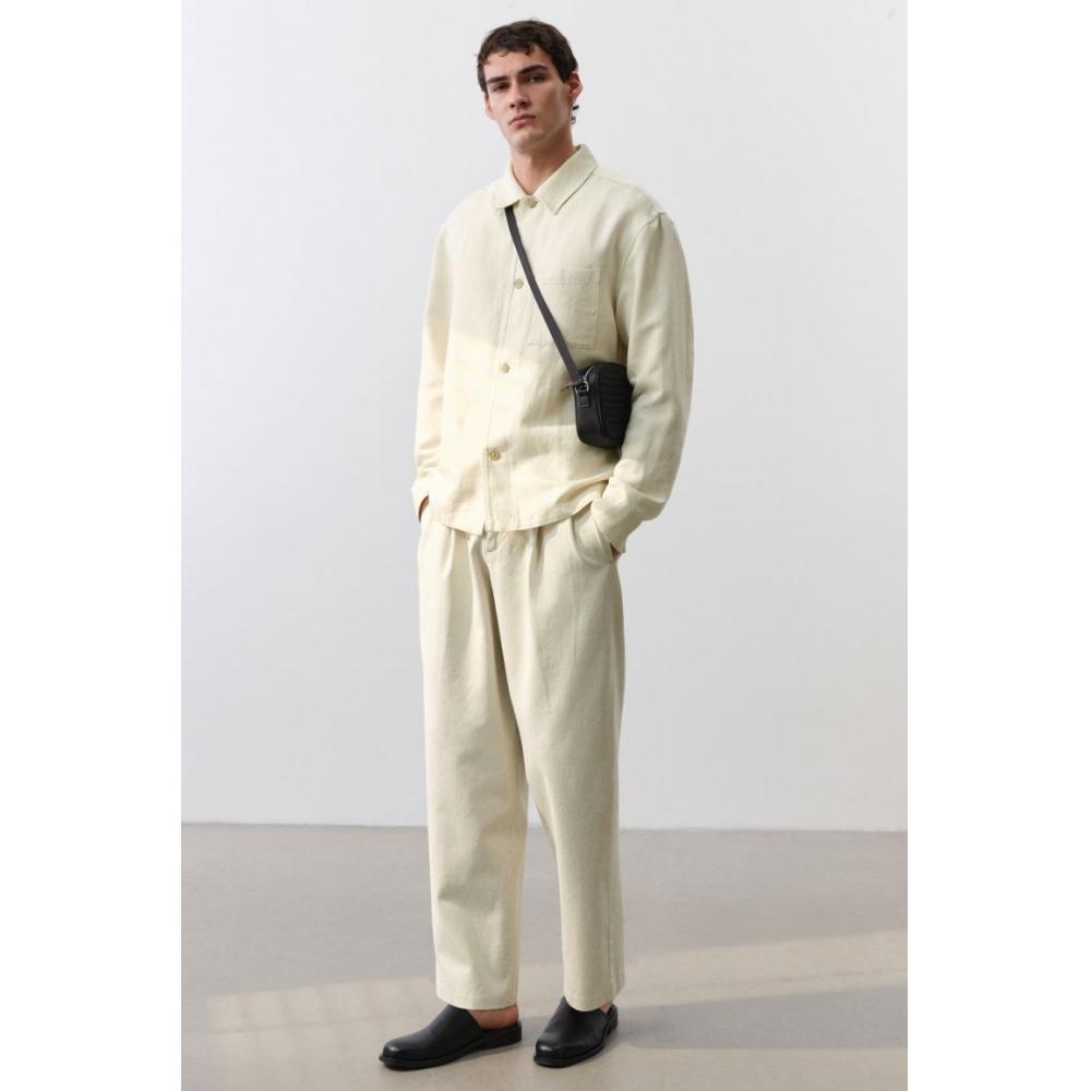 H M Linen Blend oversHirt Regular Fit creaM