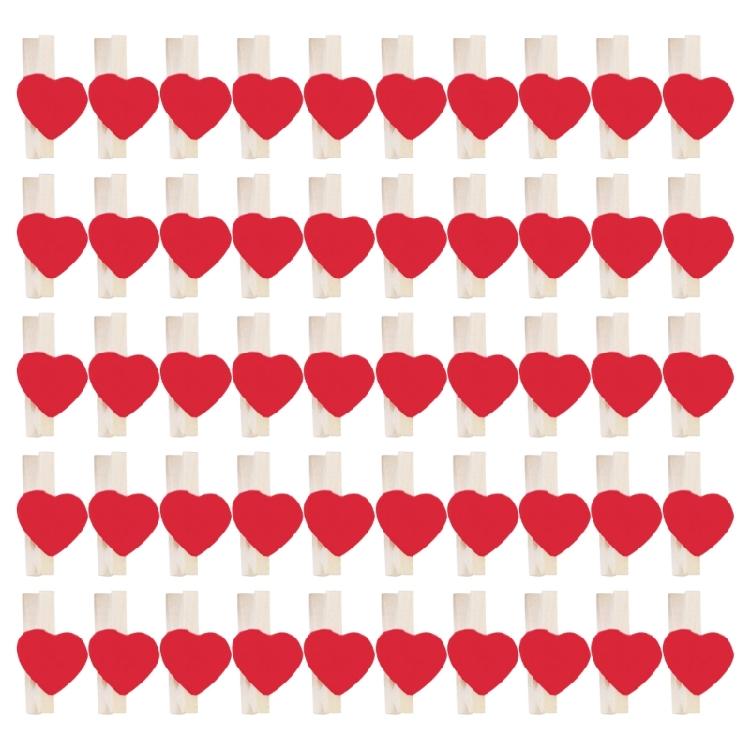 DIY Craft Wooden Clips Natural Wood Clothespins Love Heart 50pcs Colored Heart