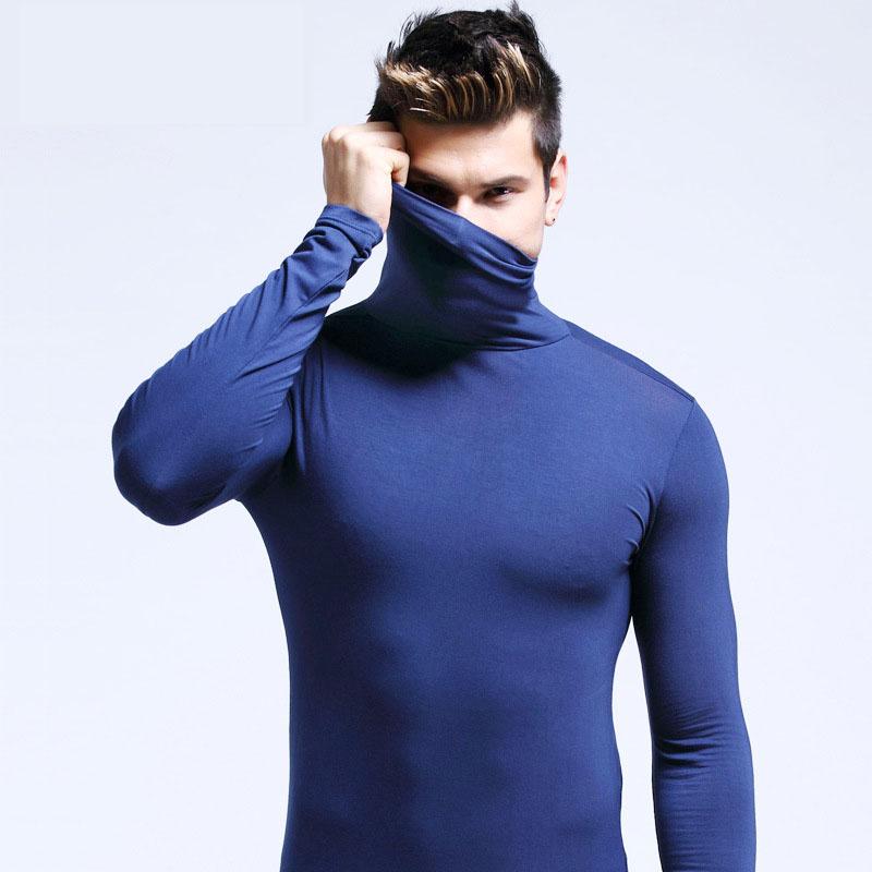 Herren Rollkragen Langarm Enganliegendes T-Shirt Elastische Slim Fit Einfarbiges Basic-Shirt Herbst/Winter Vielseitiges Unterhemd